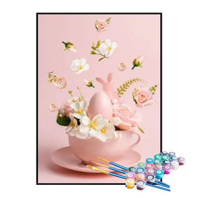 Kit de Pintura Numerada - Xícara de Chá Rosa