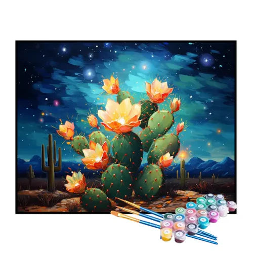 Kit de Pintura Numerada - Brilho do Cacto à Noite
