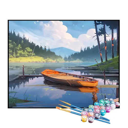 Kit de Pintura Numerada - Barco no Lago Tranquilo