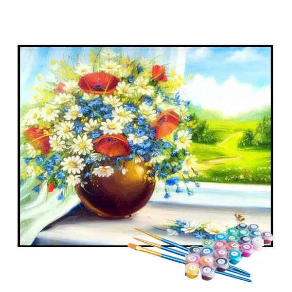 Kit de Pintura Numerada - Flores do Campo em um Vaso