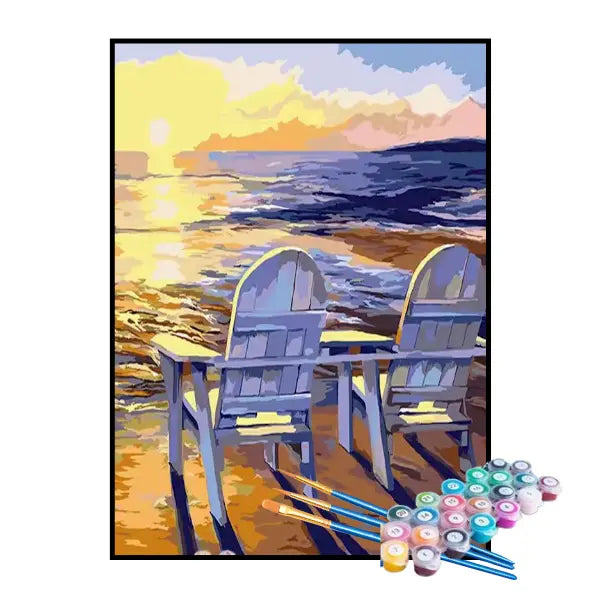 Kit de Pintura Numerada - Descanso na Areia à Beira-Mar