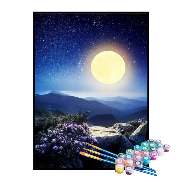 Kit de Pintura Numerada - Lua Cheia Sobre as Montanhas