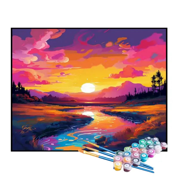 Kit de Pintura Numerada - Sol Colorindo o Caminho do Rio