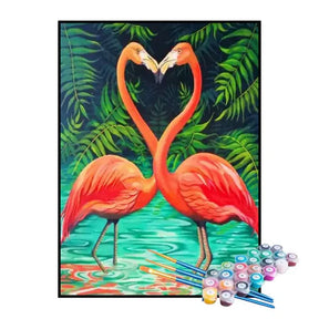 Kit de Pintura Numerada - Flamingos Apaixonados