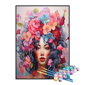 Kit de Pintura Numerada - Flores nas Mechas de Cabelo
