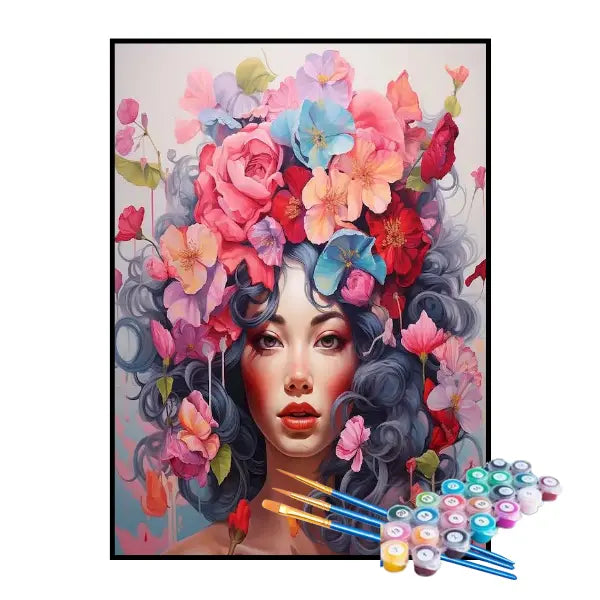 Kit de Pintura Numerada - Flores nas Mechas de Cabelo