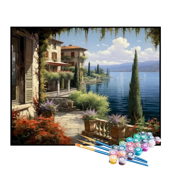 Kit de Pintura Numerada - Casas à Beira do Lago