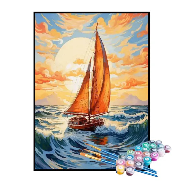 Kit de Pintura Numerada - Navio Navegando nas Ondas do Mar