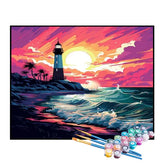 Kit de Pintura Numerada - Sol Colorindo o Céu no Farol