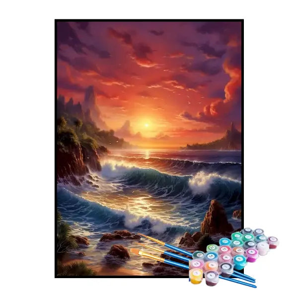 Kit de Pintura Numerada - Mar Agitado ao Crepúsculo