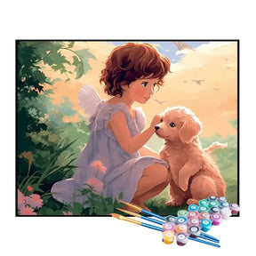 Kit de Pintura Numerada - Menina com um Pequeno Filhote
