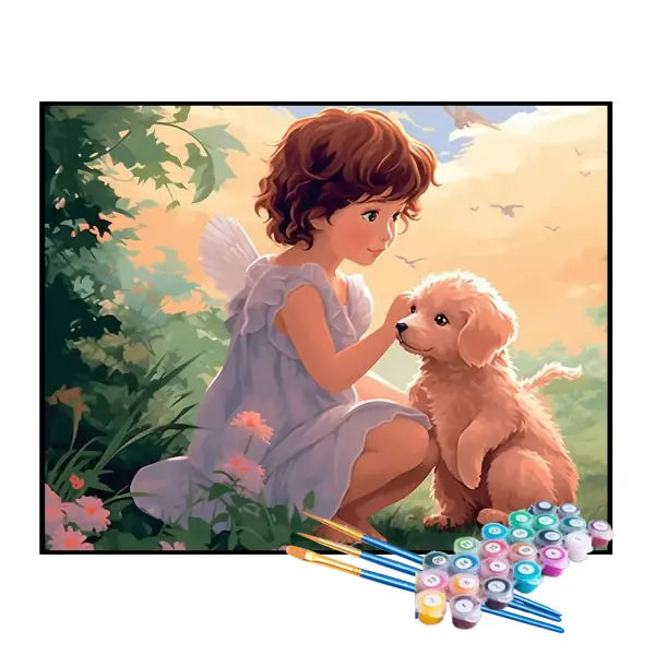 Kit de Pintura Numerada - Menina com um Pequeno Filhote