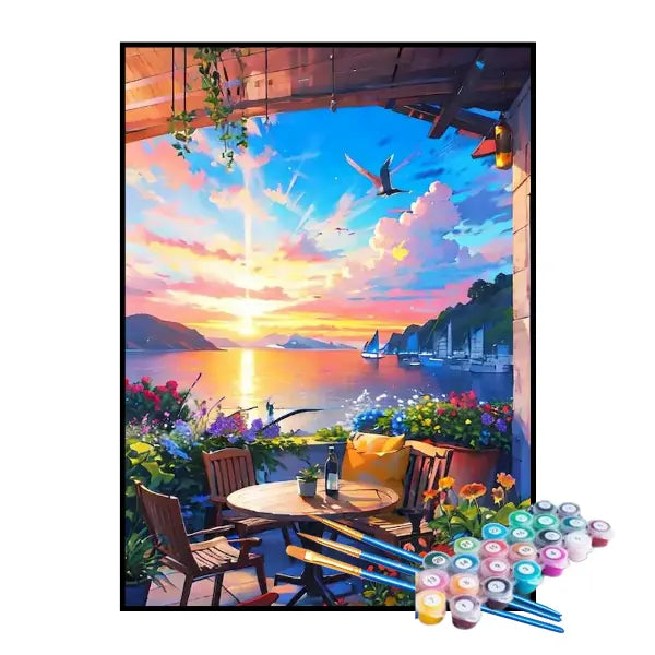 Kit de Pintura Numerada - Café da Manhã à Beira-Mar