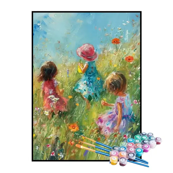 Kit de Pintura Numerada - Crianças Brincando no Jardim