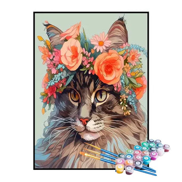 Kit de Pintura Numerada - Gato com Rosas na Cabeça