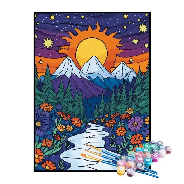 Kit de Pintura Numerada - Sol na Floresta Montanhosa