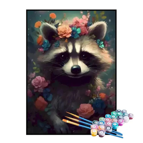 Kit de Pintura Numerada - Guaxinim no Jardim