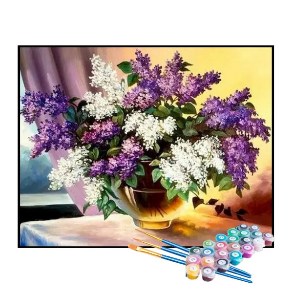 Kit de Pintura Numerada - Flores Brancas e Roxas