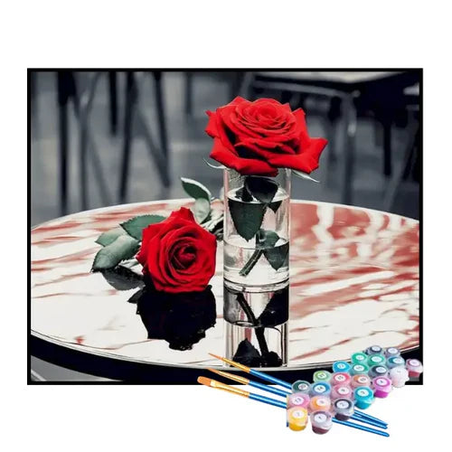 Kit de Pintura Numerada - Rosas Vermelhas no Copo