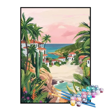 Kit de Pintura Numerada - Pequena Vila na Ilha