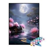 Kit de Pintura Numerada - Lago Iluminado pela Luz da Lua