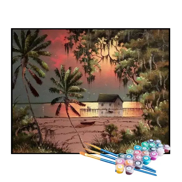 Kit de Pintura Numerada - Palmeiras na Praia à Noite