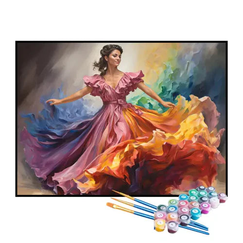 Kit de Pintura Numerada - A Garota do Vestido Colorido