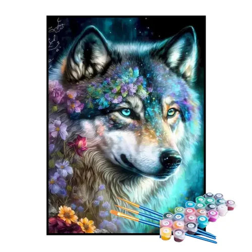 Kit de Pintura Numerada - Lobo de Olhos Azuis