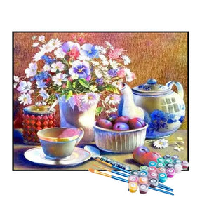 Kit de Pintura Numerada - Chá da Tarde e Arranjo de Flores