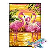 Kit de Pintura Numerada - Família Feliz de Flamingos