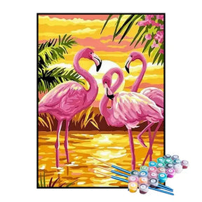 Kit de Pintura Numerada - Família Feliz de Flamingos