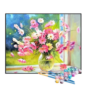 Kit de Pintura Numerada - Arranjo de Flores na Janela
