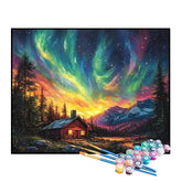 Kit de Pintura Numerada - Cabana e Aurora Boreal