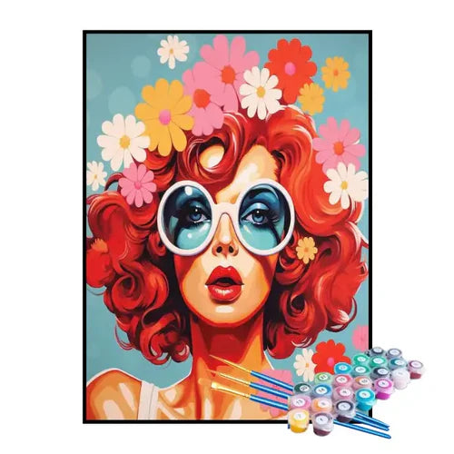 Kit de Pintura Numerada - Mulher com Flores Coloridas