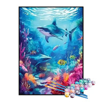 Kit de Pintura Numerada - Tubarões no Mar