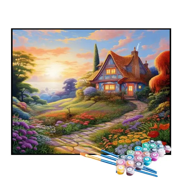 Kit de Pintura Numerada - Jardim Florido da Casa de Campo