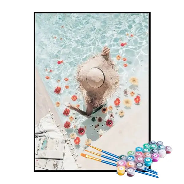 Kit de Pintura Numerada - Piscina Durante as Férias de Verão