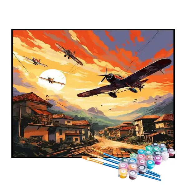 Kit de Pintura Numerada - Aviões Sobre a Cidade e o Campo