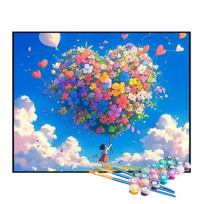 Kit de Pintura Numerada - Balões e Flores em Forma de Coração