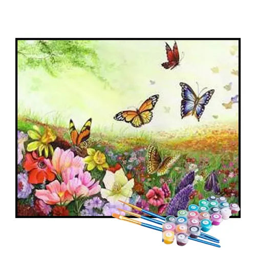 Kit de Pintura Numerada - Borboletas no Campo Florido