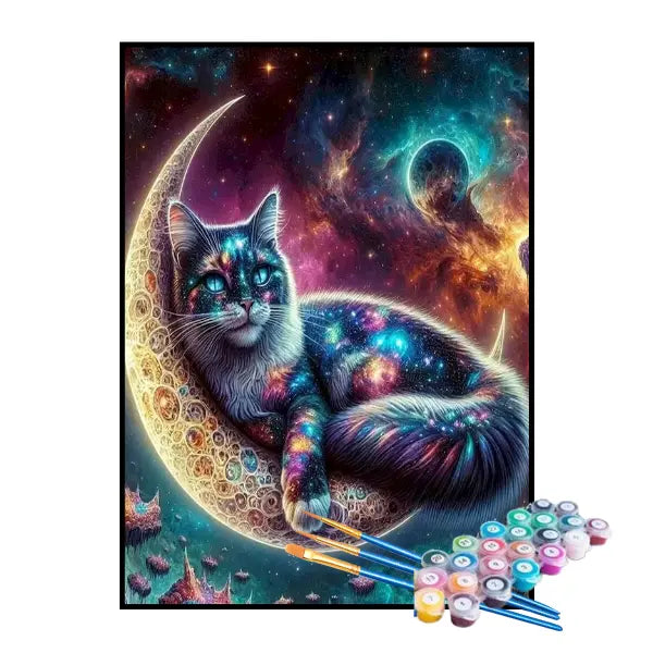 Kit de Pintura Numerada - Gatinho de Olhos Azuis na Lua