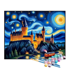 Kit de Pintura Numerada - Castelo na Noite Estrelada