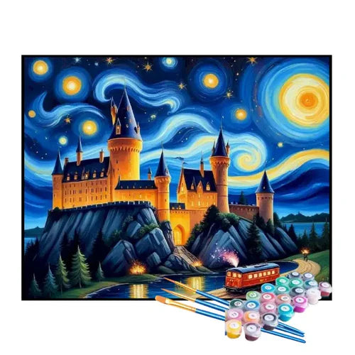 Kit de Pintura Numerada - Castelo na Noite Estrelada