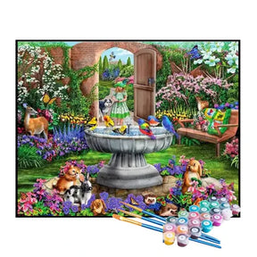 Kit de Pintura Numerada - Bebedouro para Pássaros no Jardim