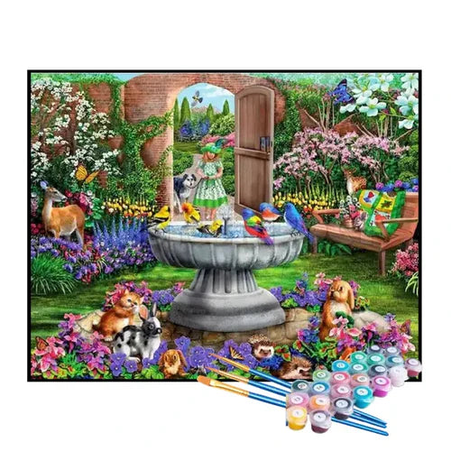 Kit de Pintura Numerada - Bebedouro para Pássaros no Jardim