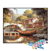 Kit de Pintura Numerada - Ponte Sob o Lago em Direção à Casa