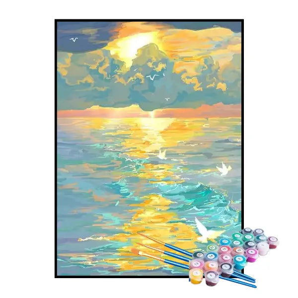 Kit de Pintura Numerada - Sol Refletindo nas Ondas