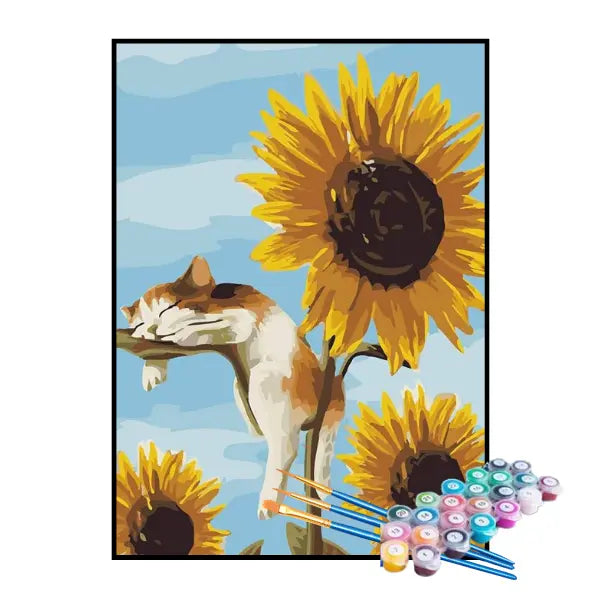 Kit de Pintura Numerada - Gatinho Dormindo no Girassol