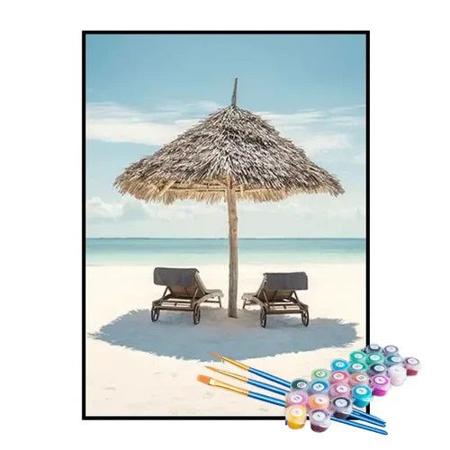 Kit de Pintura Numerada - Férias na Praia Paradisíaca