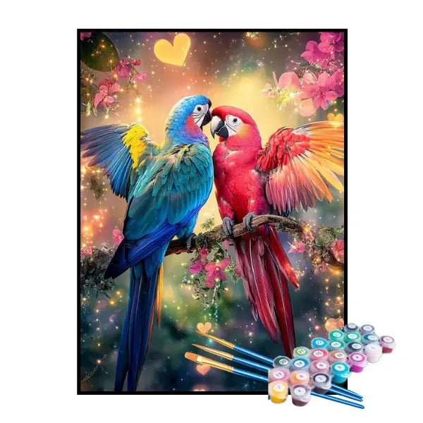 Kit de Pintura Numerada - Araras Apaixonadas